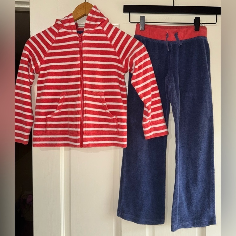 Mini Boden Terry Cloth 7/8 Red/White/Blue Jacket and Pants